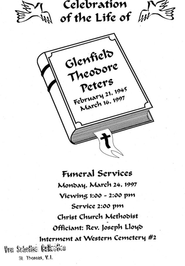 Funeral Booklet for Glenfield T. Peters - Page 1