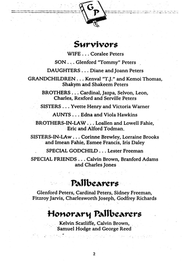 Funeral Booklet for Glenfield T. Peters - Page 2