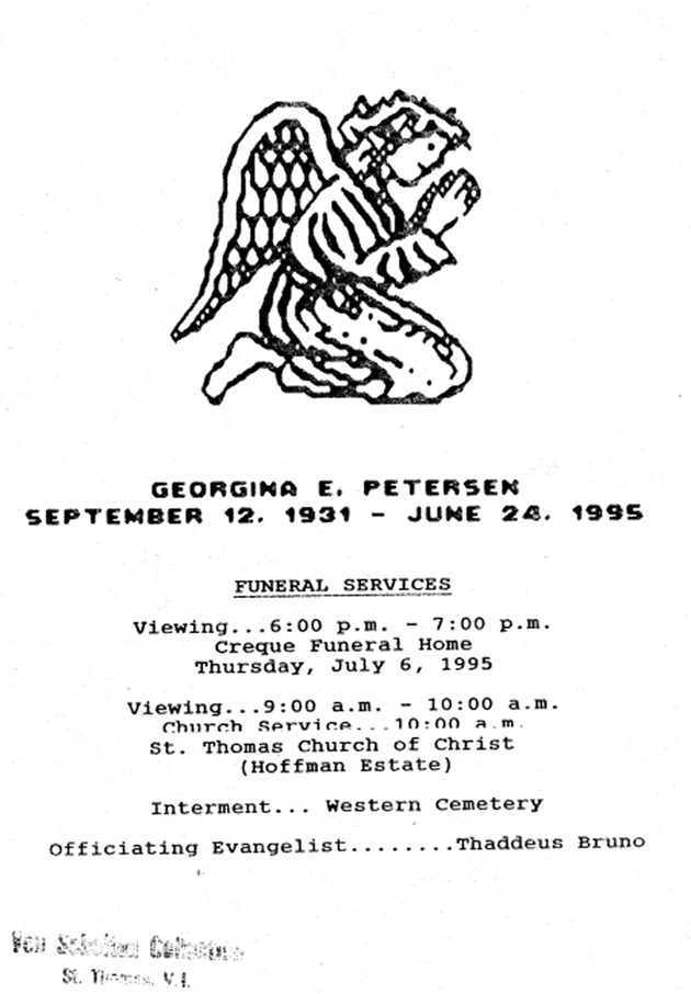 Funeral Booklet for Georgina E. Petersen - Page 1