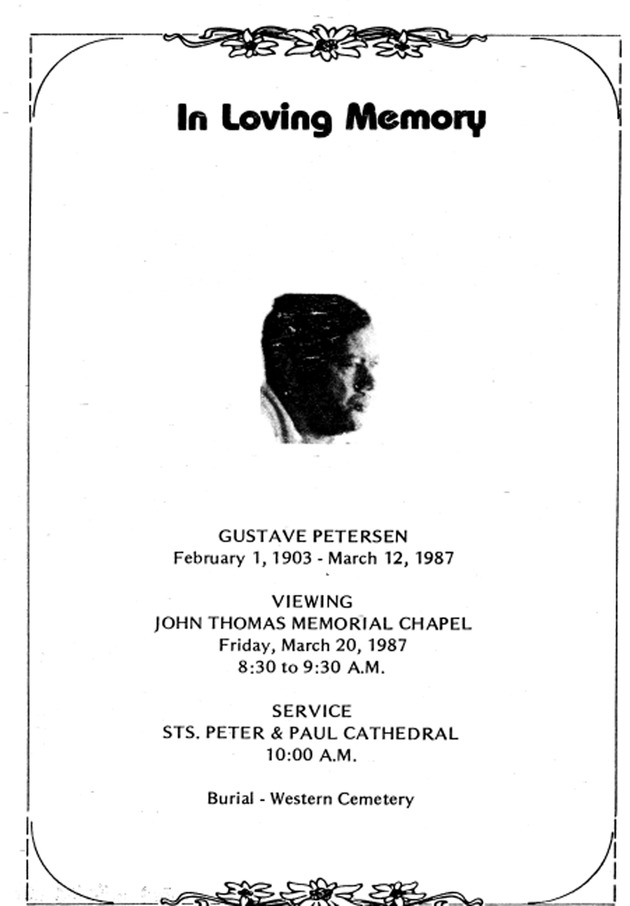 Funeral Booklet for Gustave Petersen - Page 1