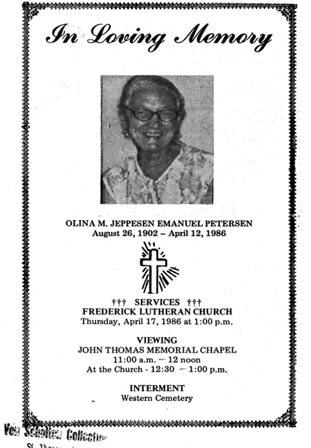 Funeral Booklet for Olina M. Petersen - Page 1