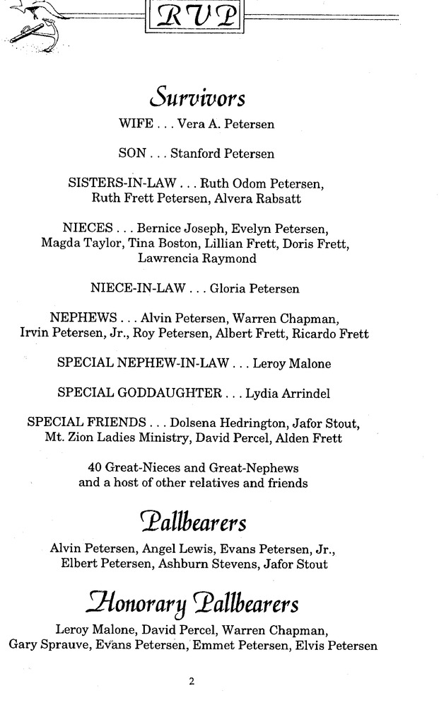 Funeral Booklet for Reuben V. Petersen - Page 2