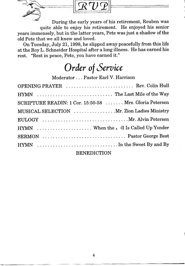 Funeral Booklet for Reuben V. Petersen - Page 4