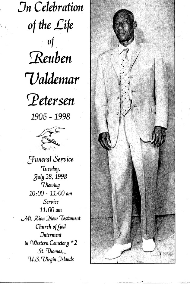 Funeral Booklet for Reuben Valdemar Petersen - Page 1