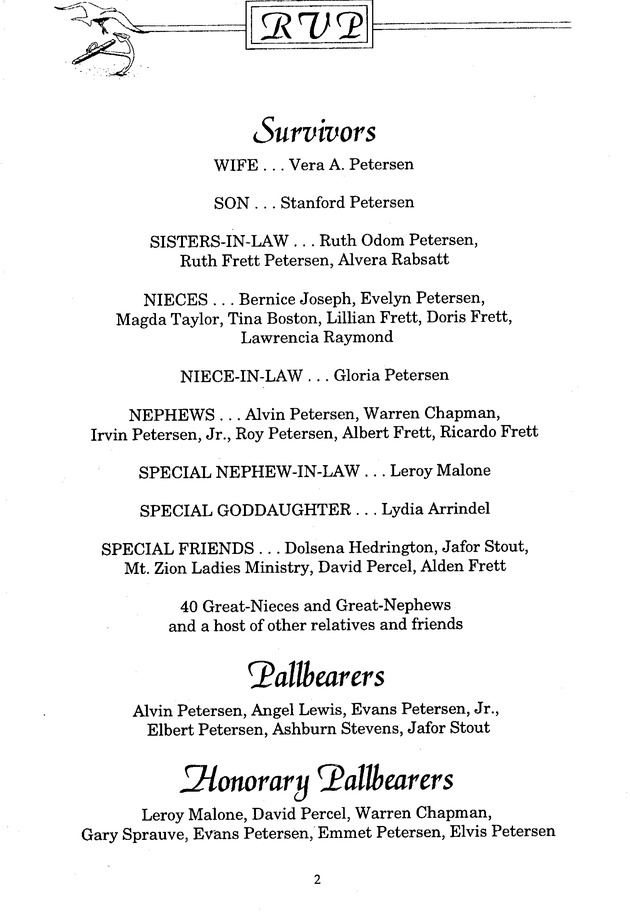 Funeral Booklet for Reuben Valdemar Petersen - Page 2