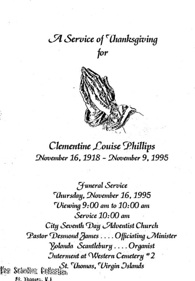 Funeral Booklet for Clemetine L. Phillips - Page 1