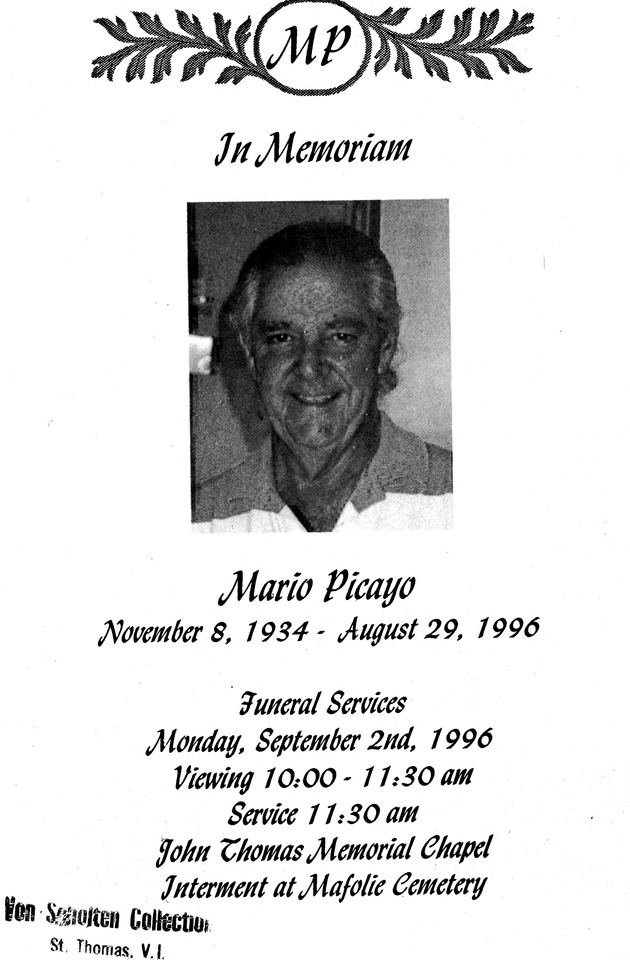 Funeral Booklet for Mario Picayo - Page 1