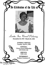 Funeral Booklet for Loretta I. Pickering