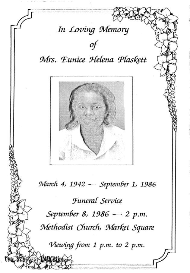 Funeral Booklet for Eunice H. Plaskett - Page 1