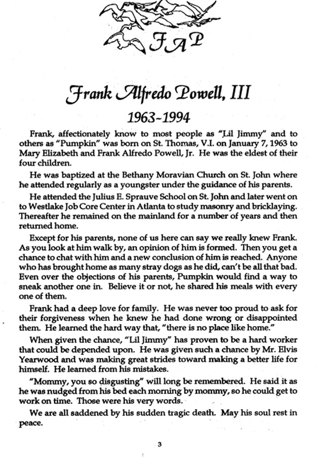 Funeral Booklet for Frank Alfredo Powell. III - Page 3