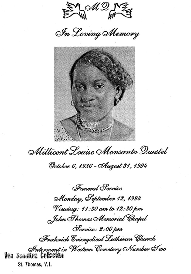 Funeral Booklet for Millicent Louise Monsanto Questel - Page 1