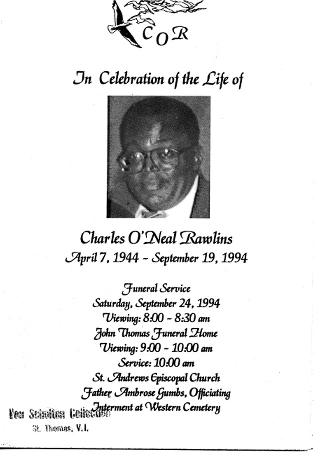 Funeral Booklet for Charles O'Neal Rawlins - Page 1