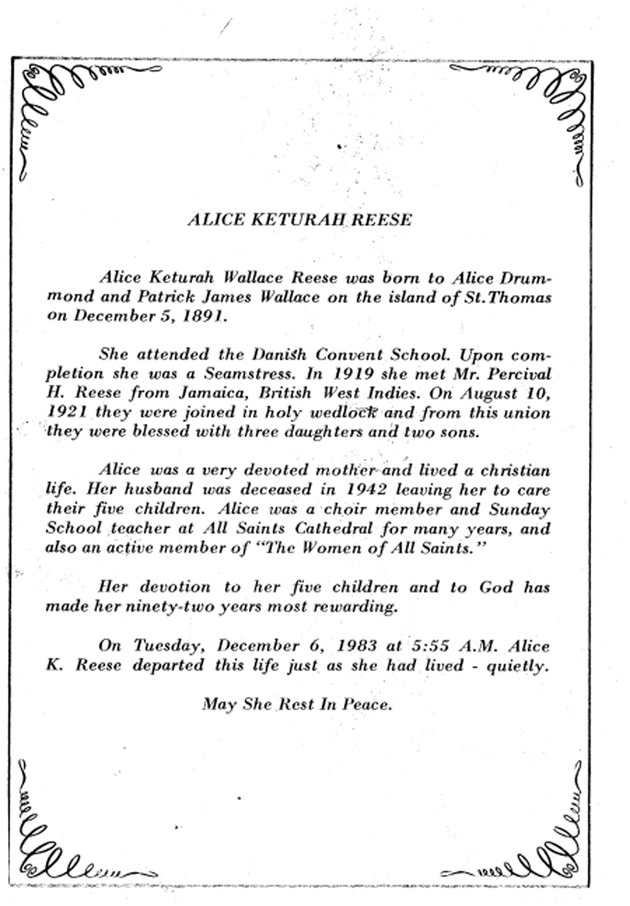 Funeral Booklet for Alice Keturah Reese - Page 2