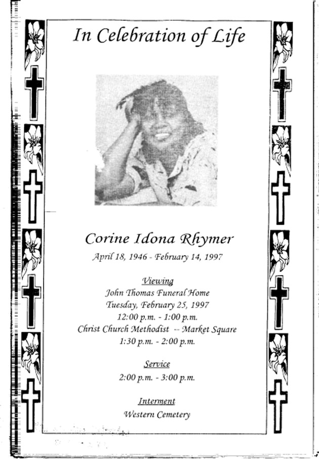 Funeral Booklet for Corine Idona Rhymer - Page 1