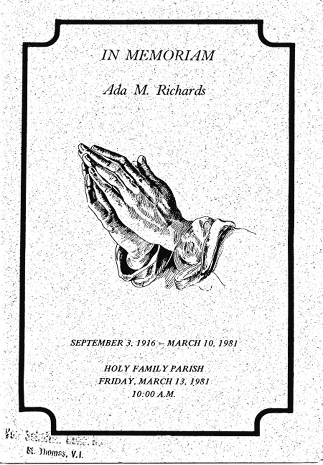 Funeral Booklet for Ada M. Richards - Page 1