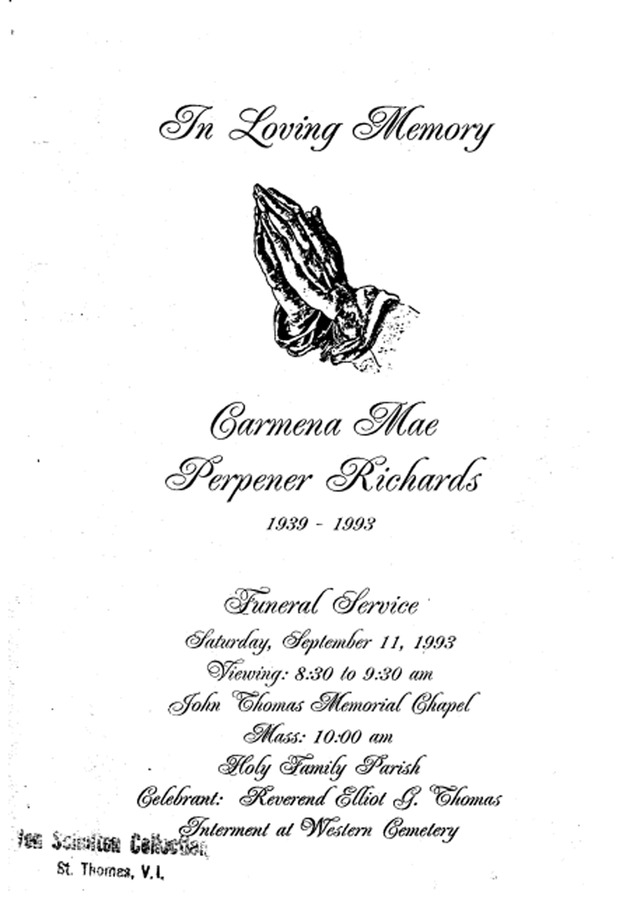 Funeral Booklet for Carmena Mae Perpener Richards Richards - Page 1