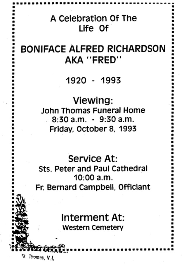 Funeral Booklet for Boniface Alfred Richardson Richardson - Page 1