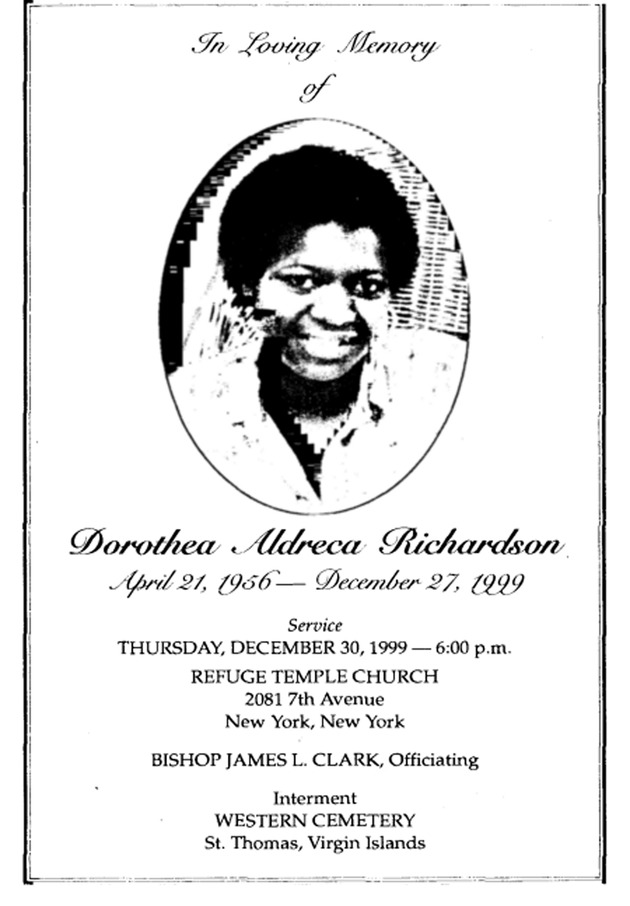 Funeral Booklet for Dorothea Aldreca Richardson Richardson - Page 1