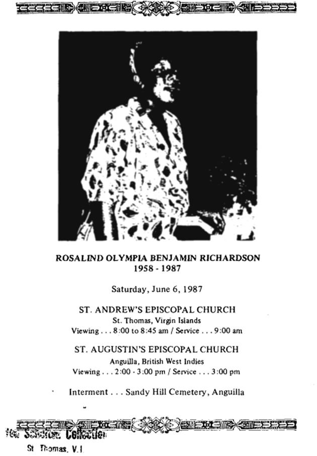 Funeral Booklet for Rosalind Olympia Richardson Richardson - Page 1