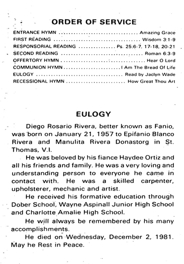 Funeral Booklet for Diego Rosario Rivera - Page 2