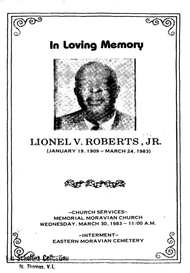 Funeral Booklet for Lionel V. Roberts Jr. - Page 1