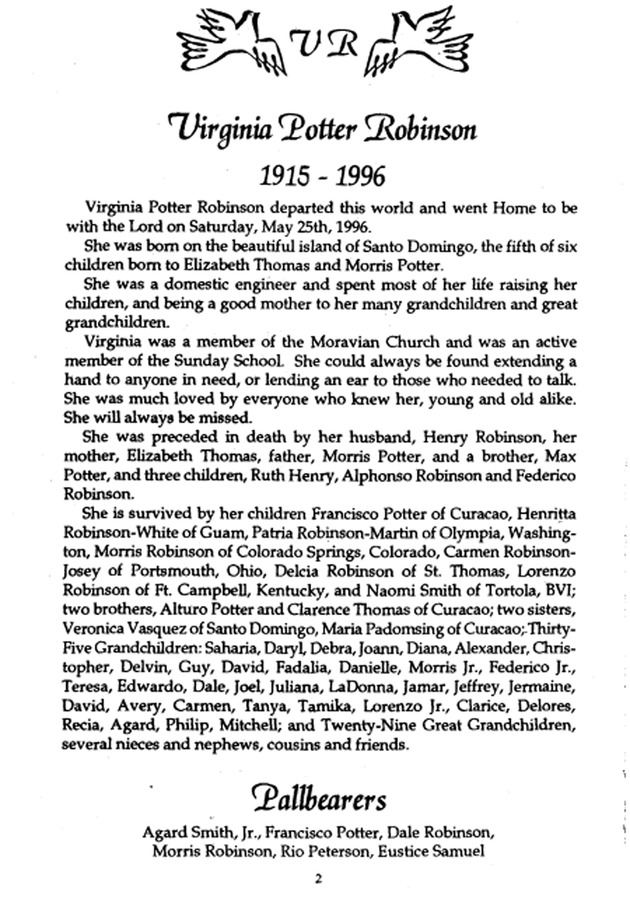 Funeral Booklet for Virginia Robinson - Page 2