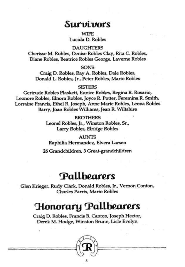 Funeral Booklet for Donald Leander Robles - Page 5