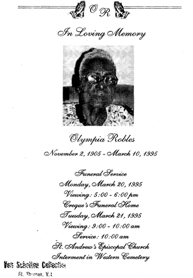 Funeral Booklet for Olympia Robles - Page 1