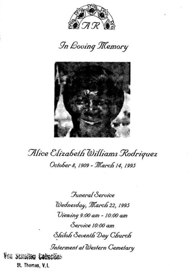 Funeral Booklet for Alice Elizabeth Rodriquez - Page 1