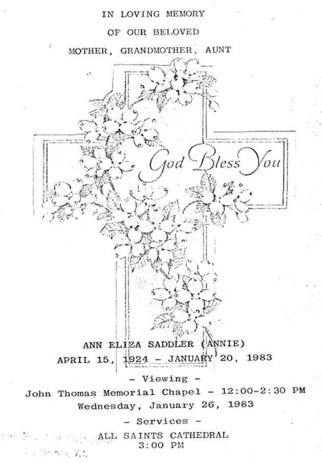 Funeral Booklet for Ann Eliza Saddler - Page 1