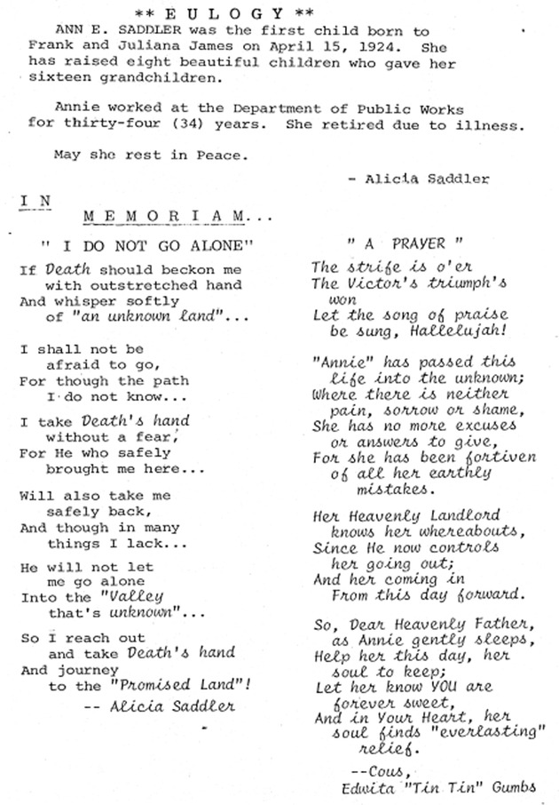 Funeral Booklet for Ann Eliza Saddler - Page 2