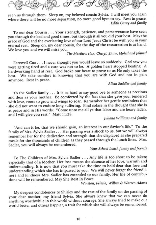 Funeral Booklet for Sylvia F. Sadler - Page 8