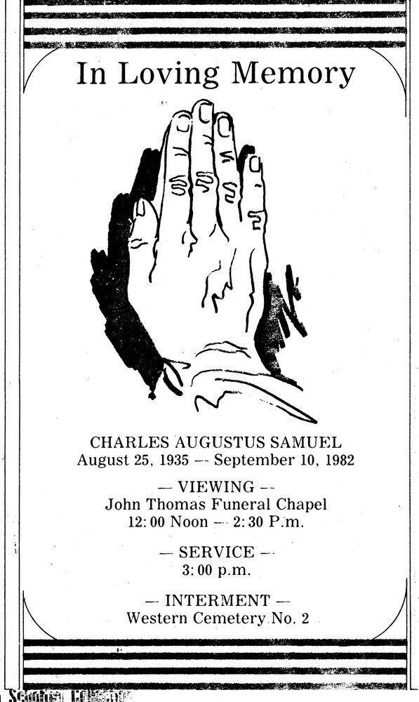 Funeral Booklet for Charles Augustus Samuel - Page 1