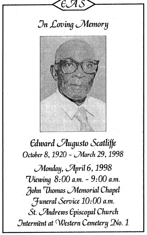 Funeral Booklet for Edward Augusto Scatliffe - Page 1