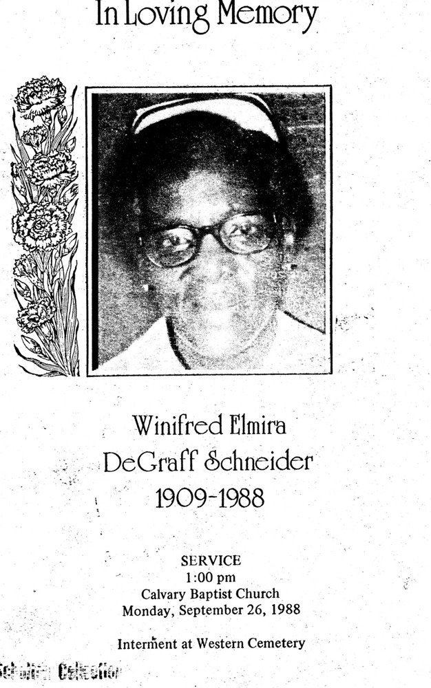 Funeral Booklet for Winifred Elmira Degraff Schneider - Page 1