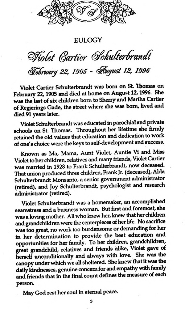 Funeral Booklet for Violet Cartier Schulterbrandt - Page 3