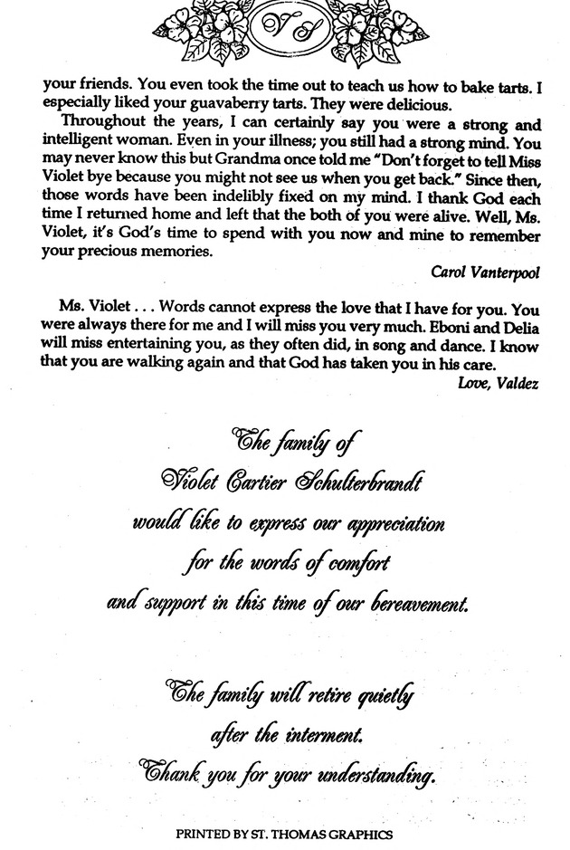 Funeral Booklet for Violet Cartier Schulterbrandt - Page 8