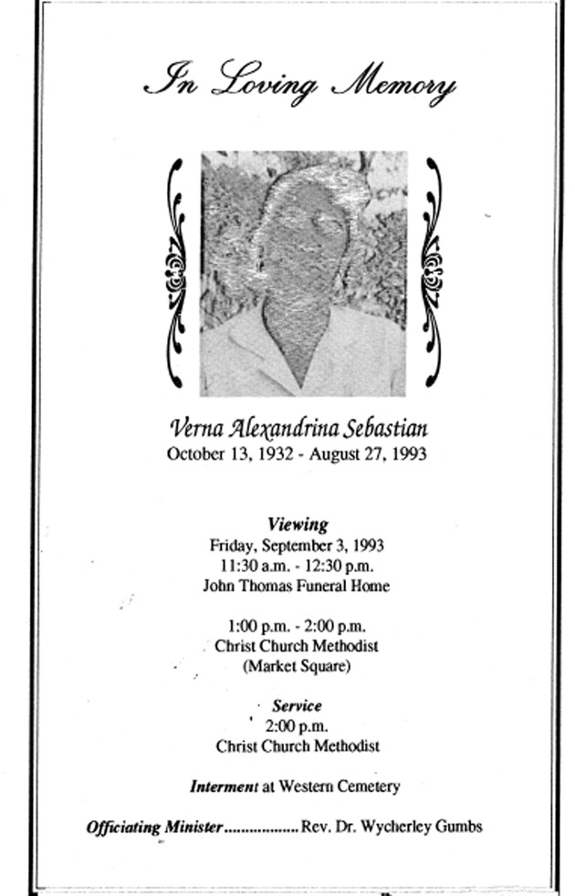 Funeral Booklet for Verna Alexandrina Sebastian - Page 1