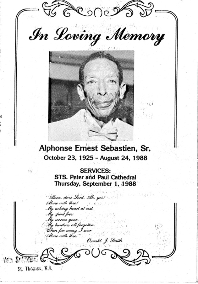 Funeral Booklet for Alphonse Ernest Sebastien. Sr. - Page 1