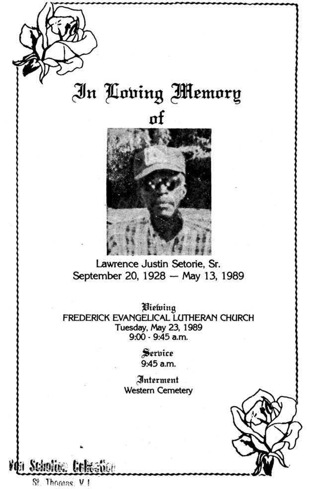 Funeral Booklet for Lawrence Justin Setorie. Sr. - Page 1