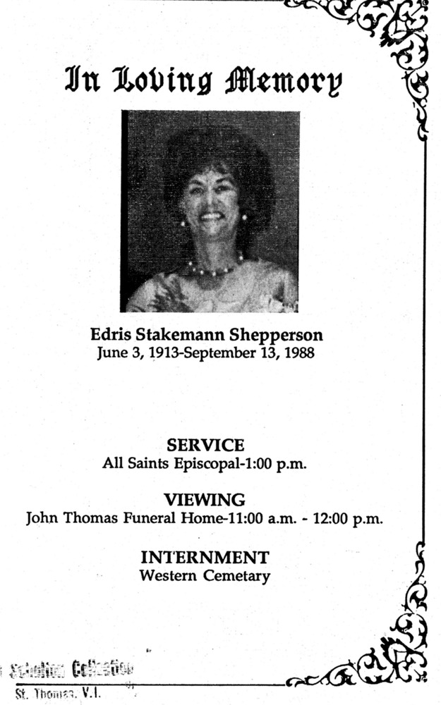 Funeral Booklet for Edris Stakemann Shepperson - Page 1