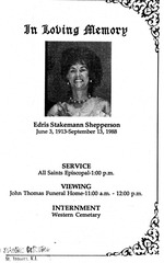 Funeral Booklet for Edris Stakemann Shepperson