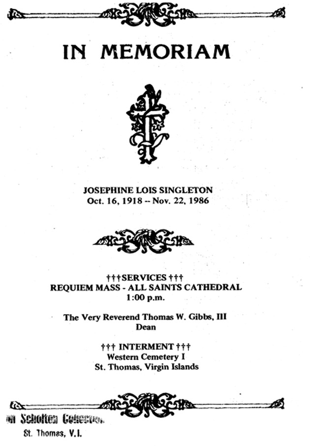 Funeral Booklet for Josephine L. Singleton - Page 1