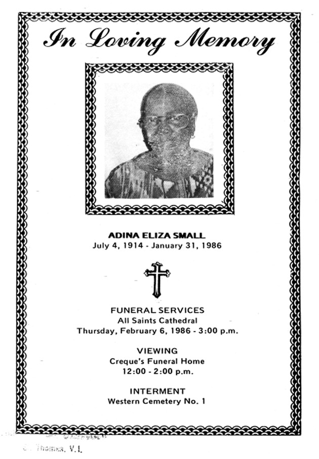 Funeral Booklet for Adina E. Small - Page 1