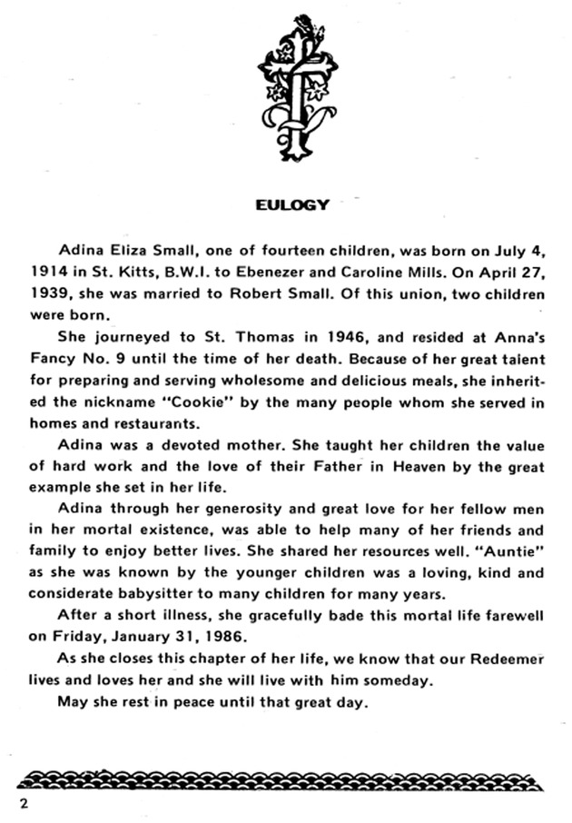 Funeral Booklet for Adina E. Small - Page 2