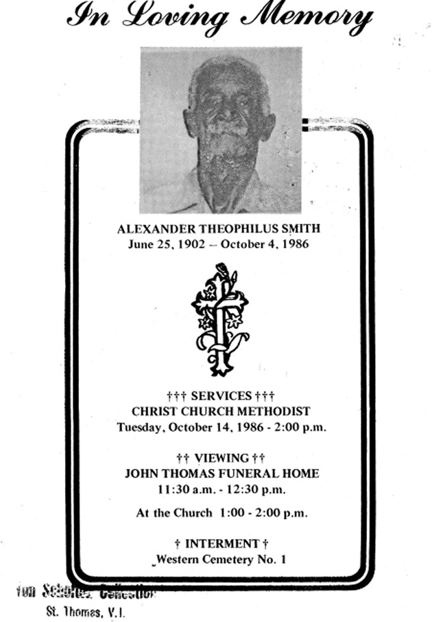 Funeral Booklet for Alexander Theophilus Smith - Page 1