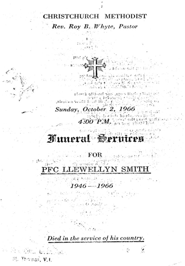 Funeral Booklet for Llewellyn  Smith (P.F.C.) - Page 1