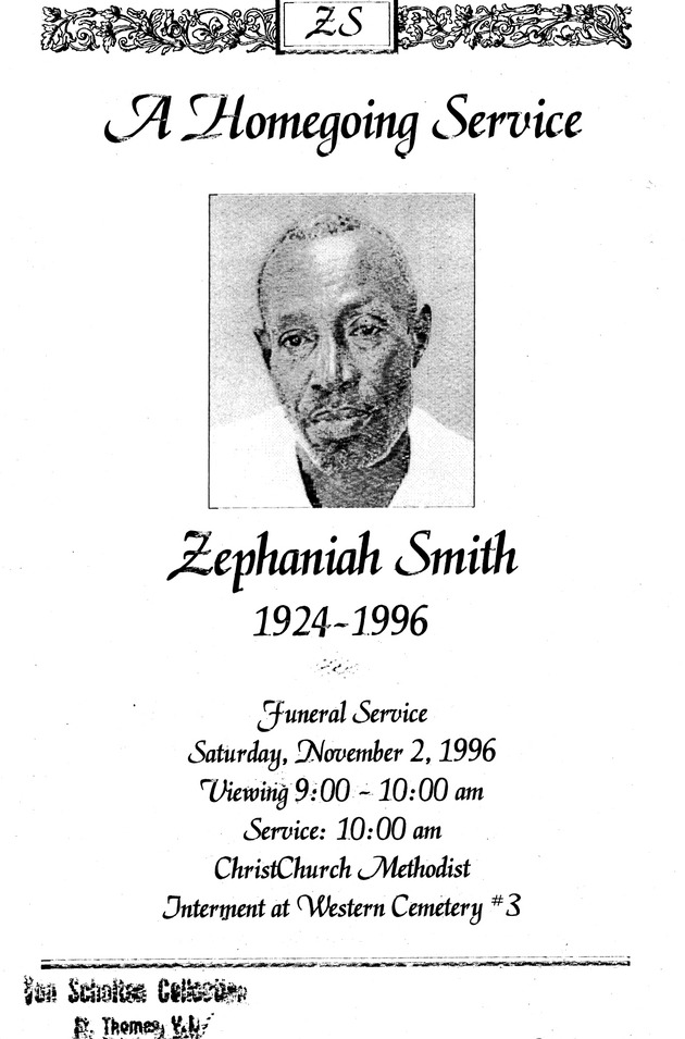 Funeral Booklet for Zephaniah Smith - Page 1