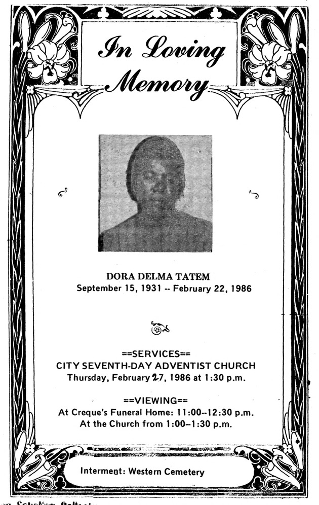 Funeral Booklet for Dora Delma Tatem - Page 1