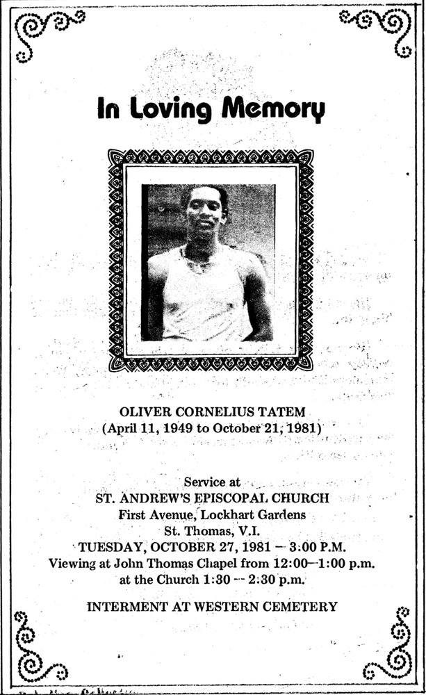 Funeral Booklet for Oliver Cornelius Tatem - Page 1